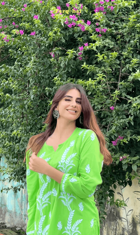 Miesha in Chikankari Short Modal Kurta Set - Green